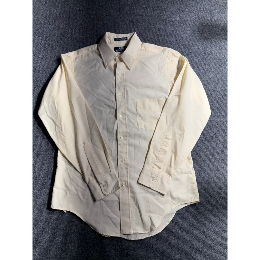 Stafford Mens Button Down Dress Shirt Cream Yellow Long Sleeve 15.5 33 Cotton
